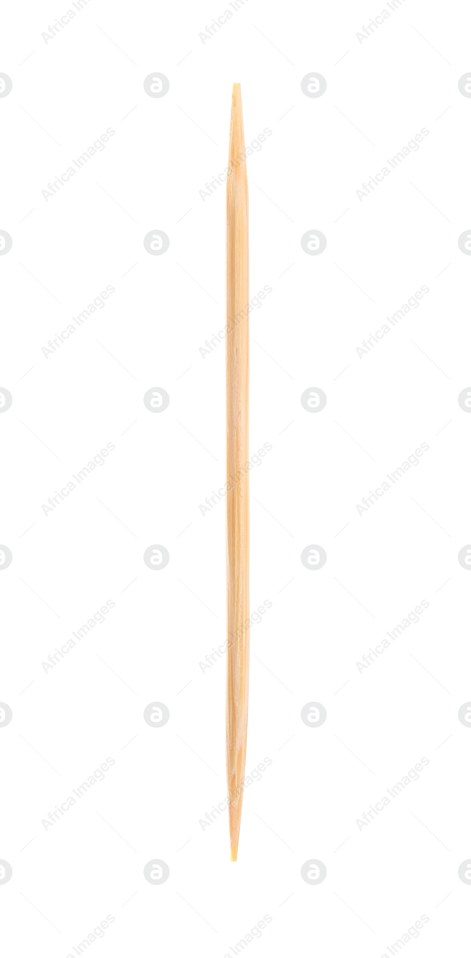 Photo of One disposable wooden toothpick on white background