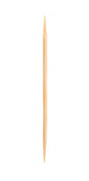 Photo of One disposable wooden toothpick on white background