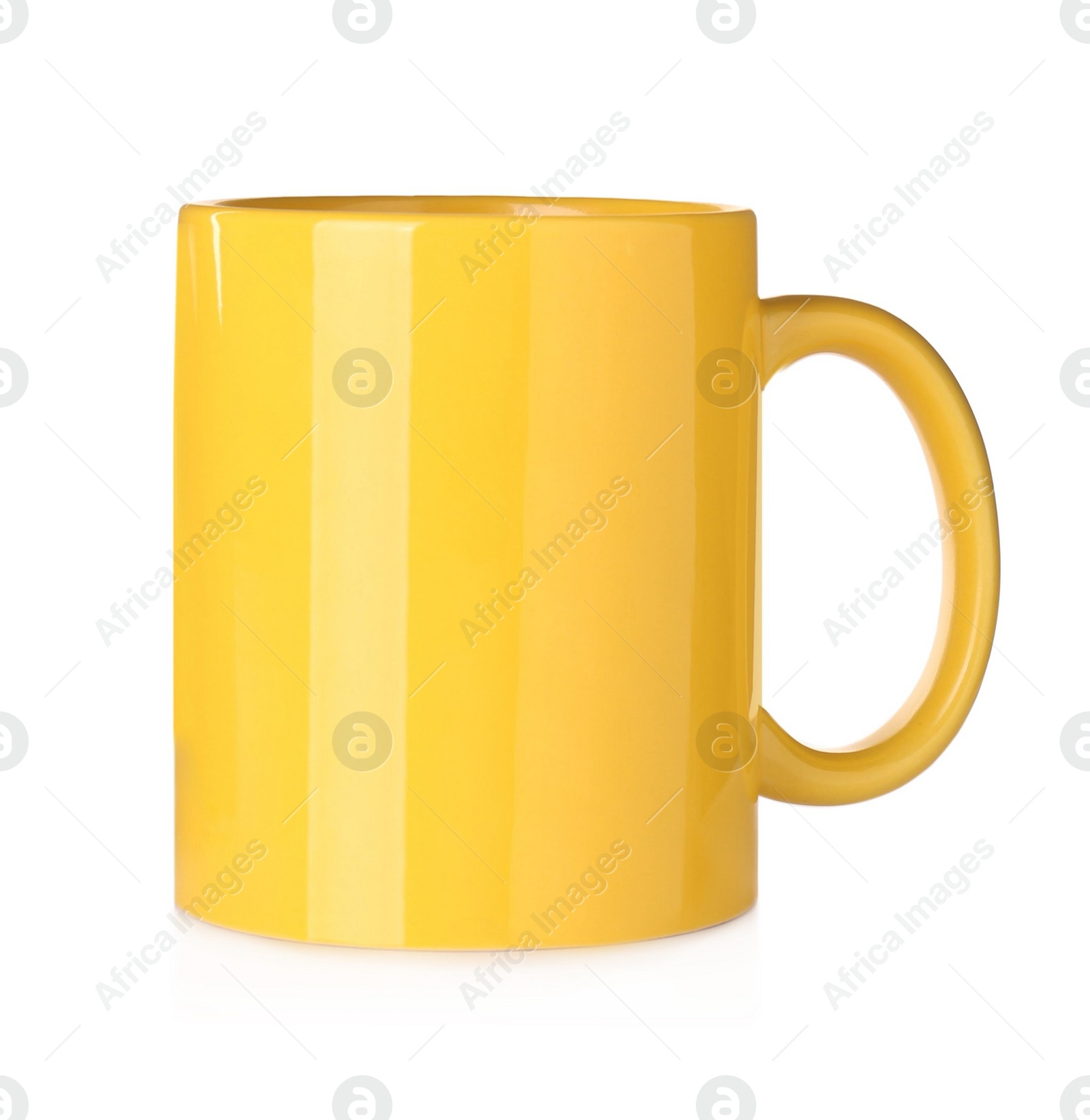 Photo of Blank yellow ceramic mug isolated on white