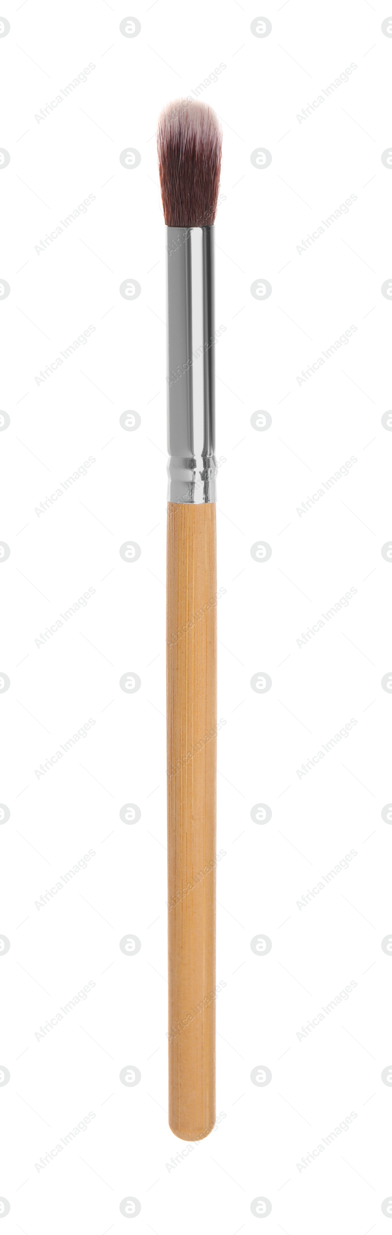 Photo of Makeup brush with wooden handle isolated on white