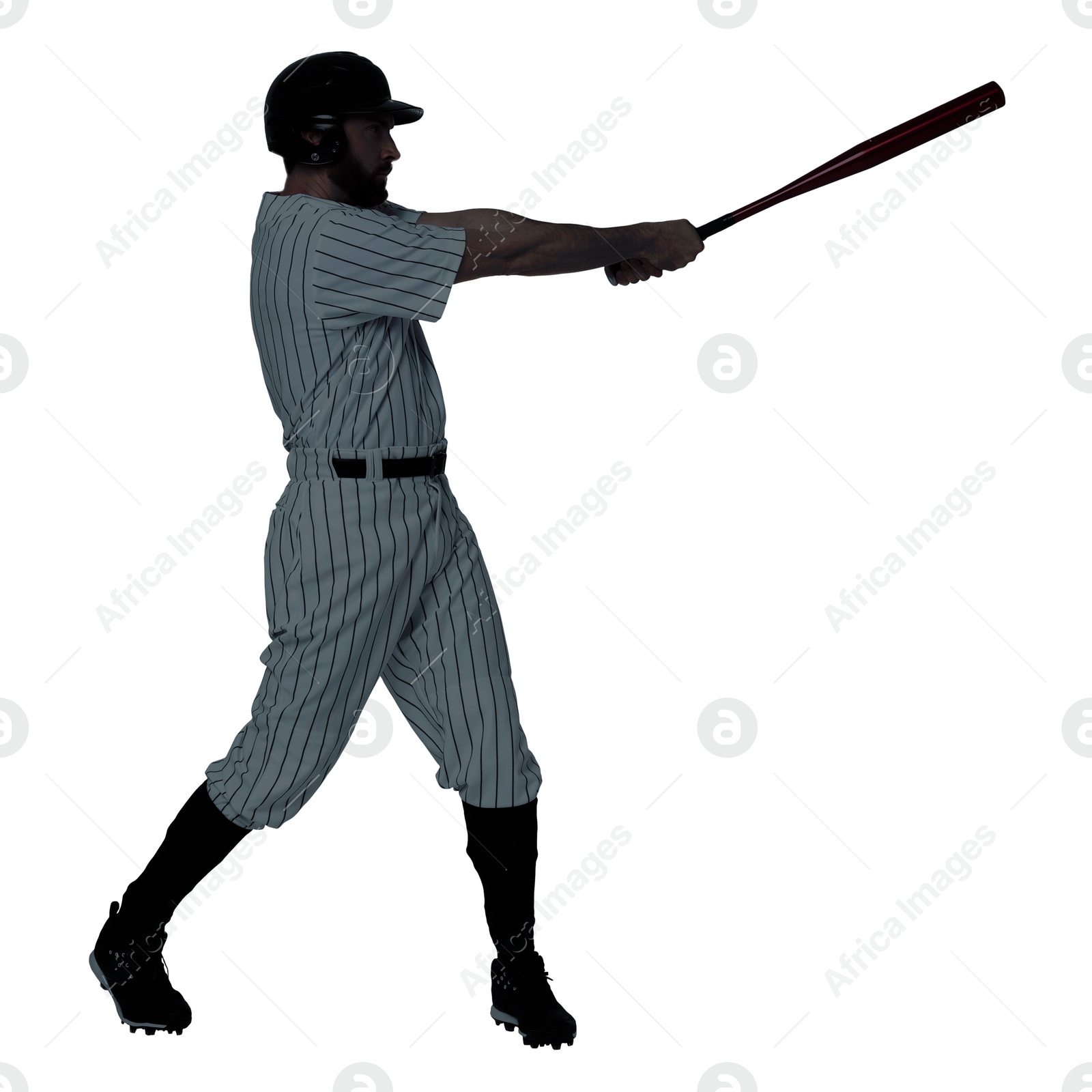 Image of Silhouette of baseball player on white background