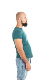 Portrait of overweight man on white background