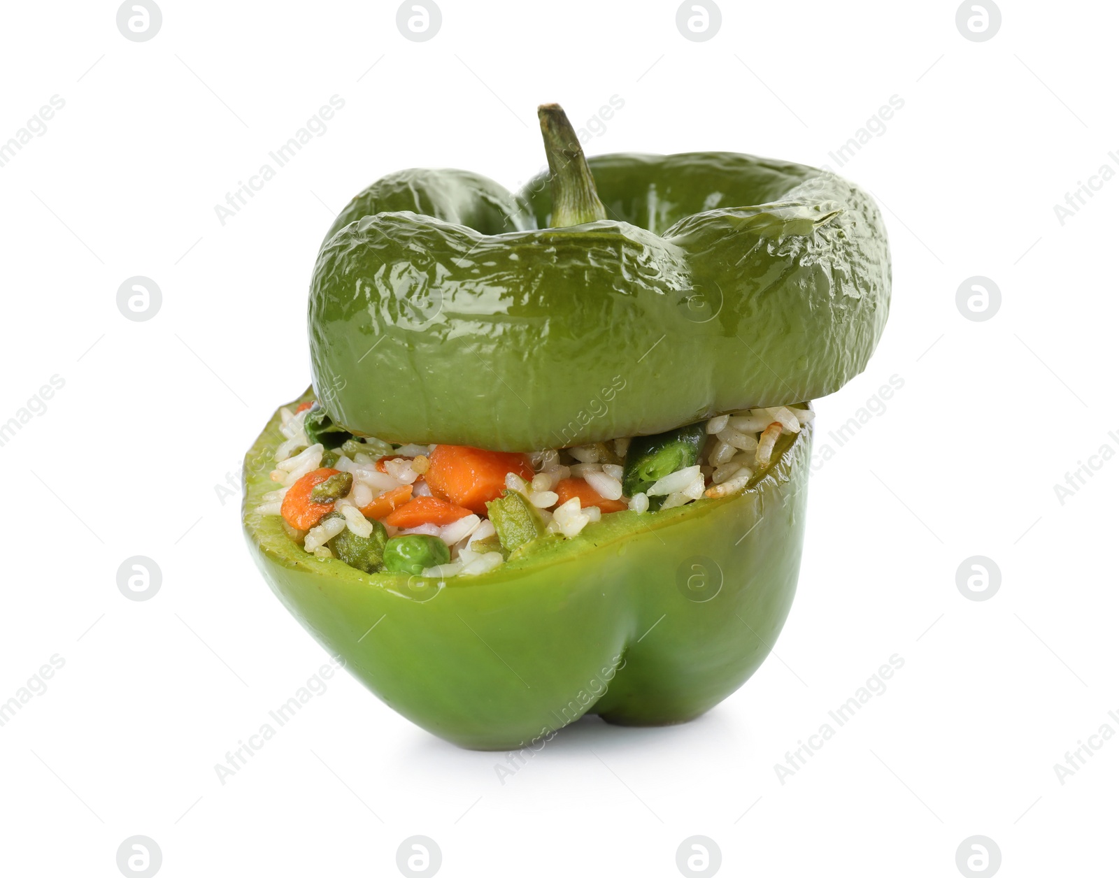 Photo of Tasty stuffed bell pepper isolated on white