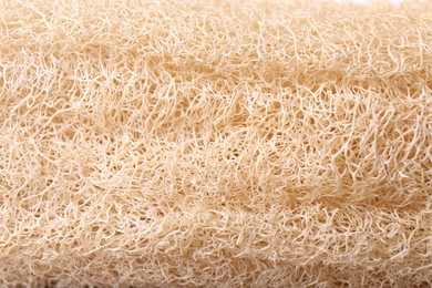 Photo of Loofah sponge as background, closeup. Personal hygiene product