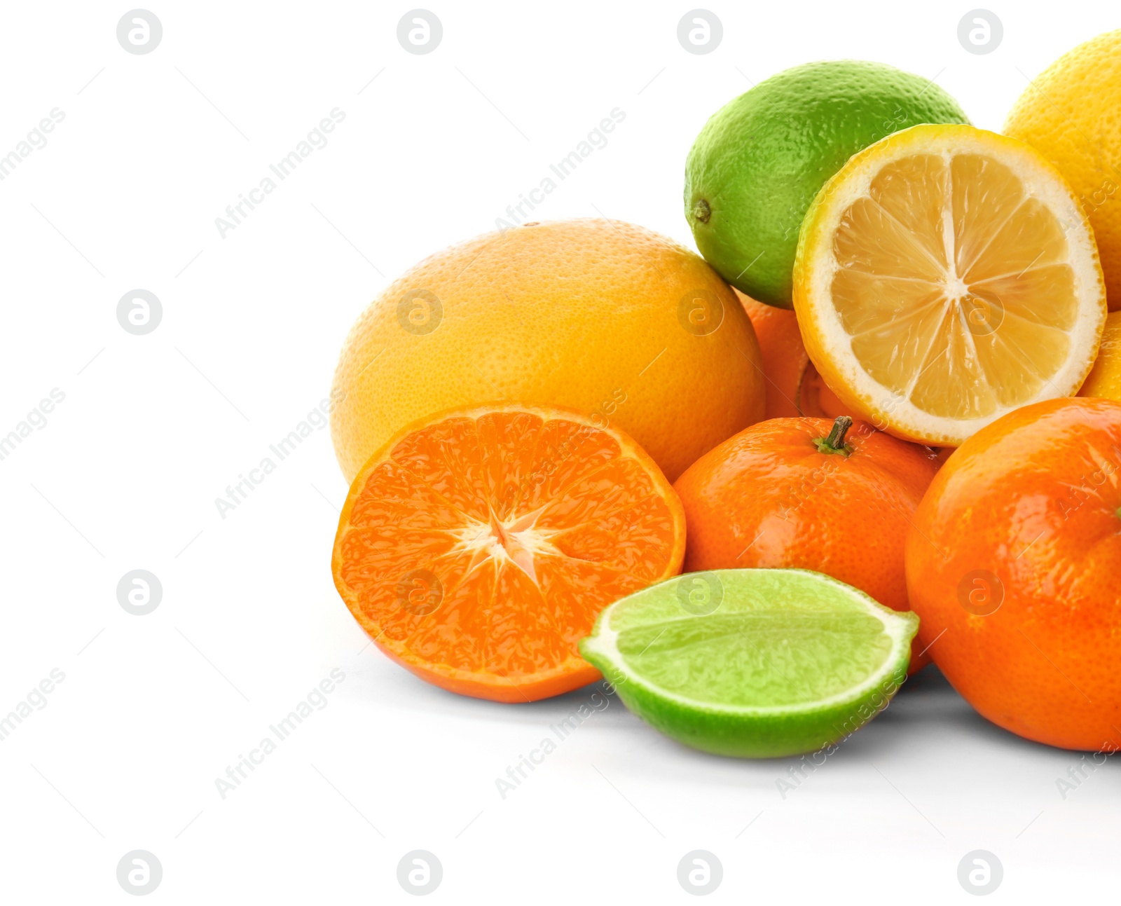 Photo of Set of fresh citrus fruits on white background