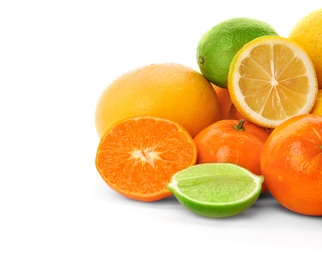 Photo of Set of fresh citrus fruits on white background