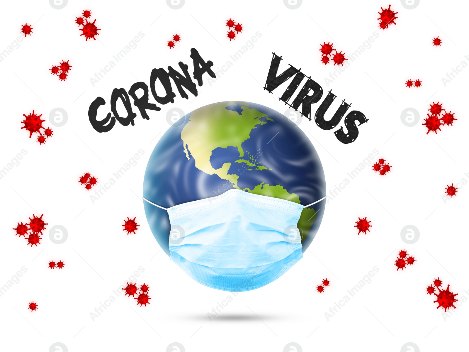 Image of Illustration of Earth with medical mask on white background. Dangerous coronavirus