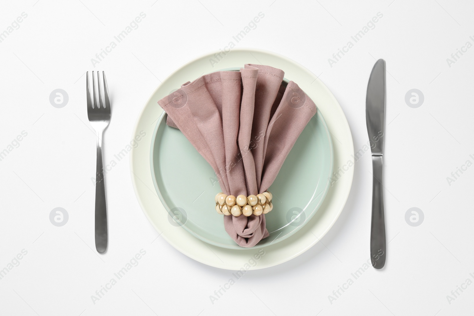 Photo of Elegant table setting on white background, top view