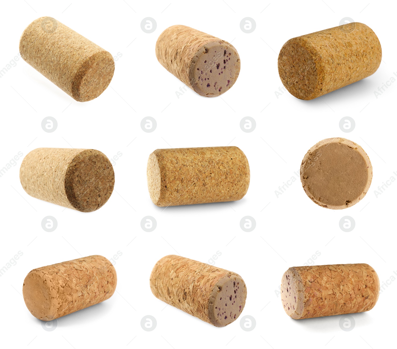 Image of Set with wine corks on white background