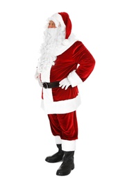 Photo of Happy authentic Santa Claus on white background