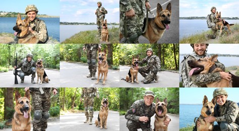 Collage with photos of people with service dogs, banner design