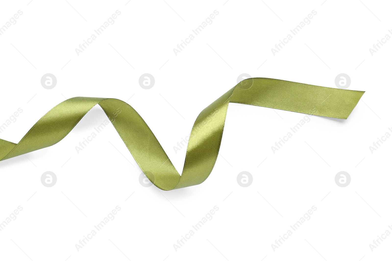 Photo of Beautiful olive ribbon isolated on white. Festive decor