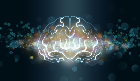 Illustration of human brain on dark background