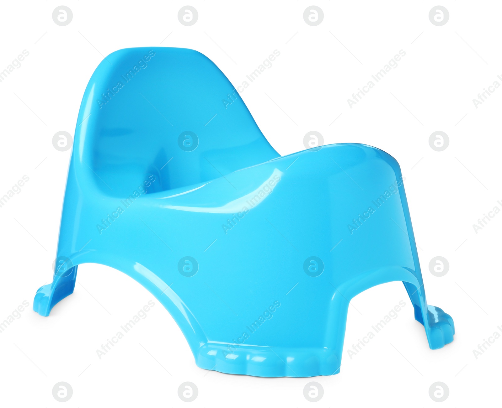 Photo of Light blue baby potty isolated on white. Toilet training