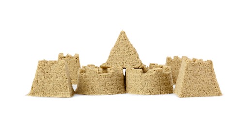 Beautiful sand castle isolated on white. Outdoor play