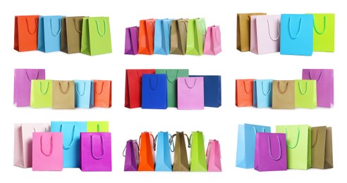 Image of Colorful shopping bags isolated on white, set