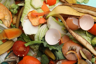 Pile of organic waste for composting as background, closeup
