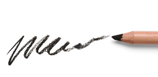 Photo of Black pastel pencil and scribble isolated on white. Drawing supply