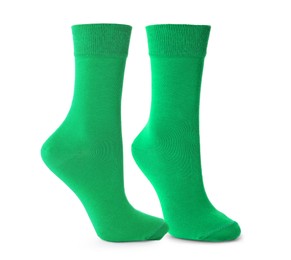 Image of Pair of bright green socks isolated on white