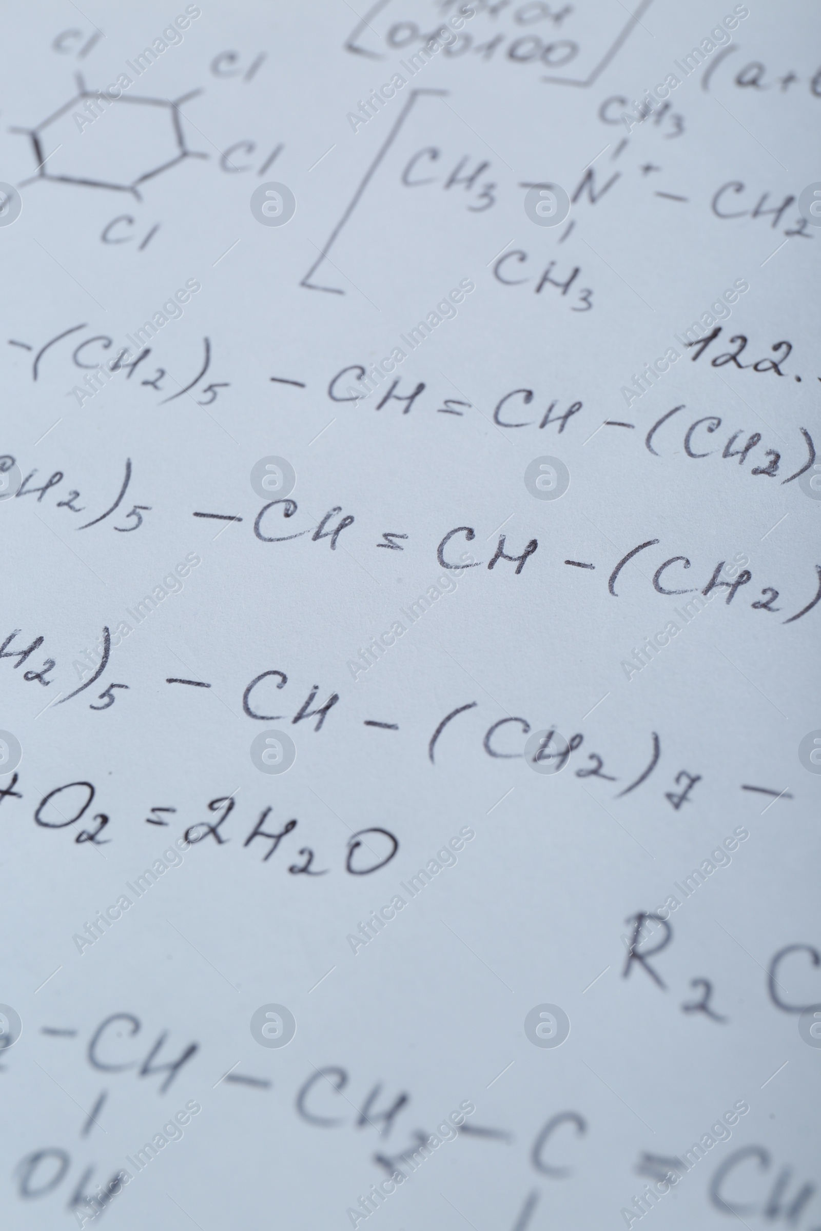 Photo of Sheet of paper with different mathematical formulas, closeup