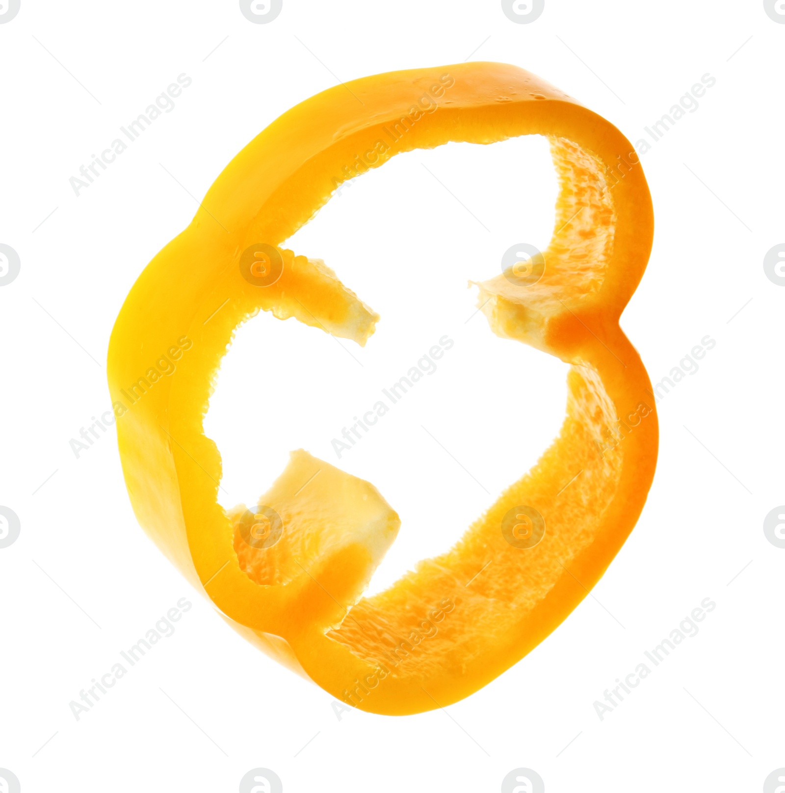 Photo of Slice of ripe bell pepper on white background