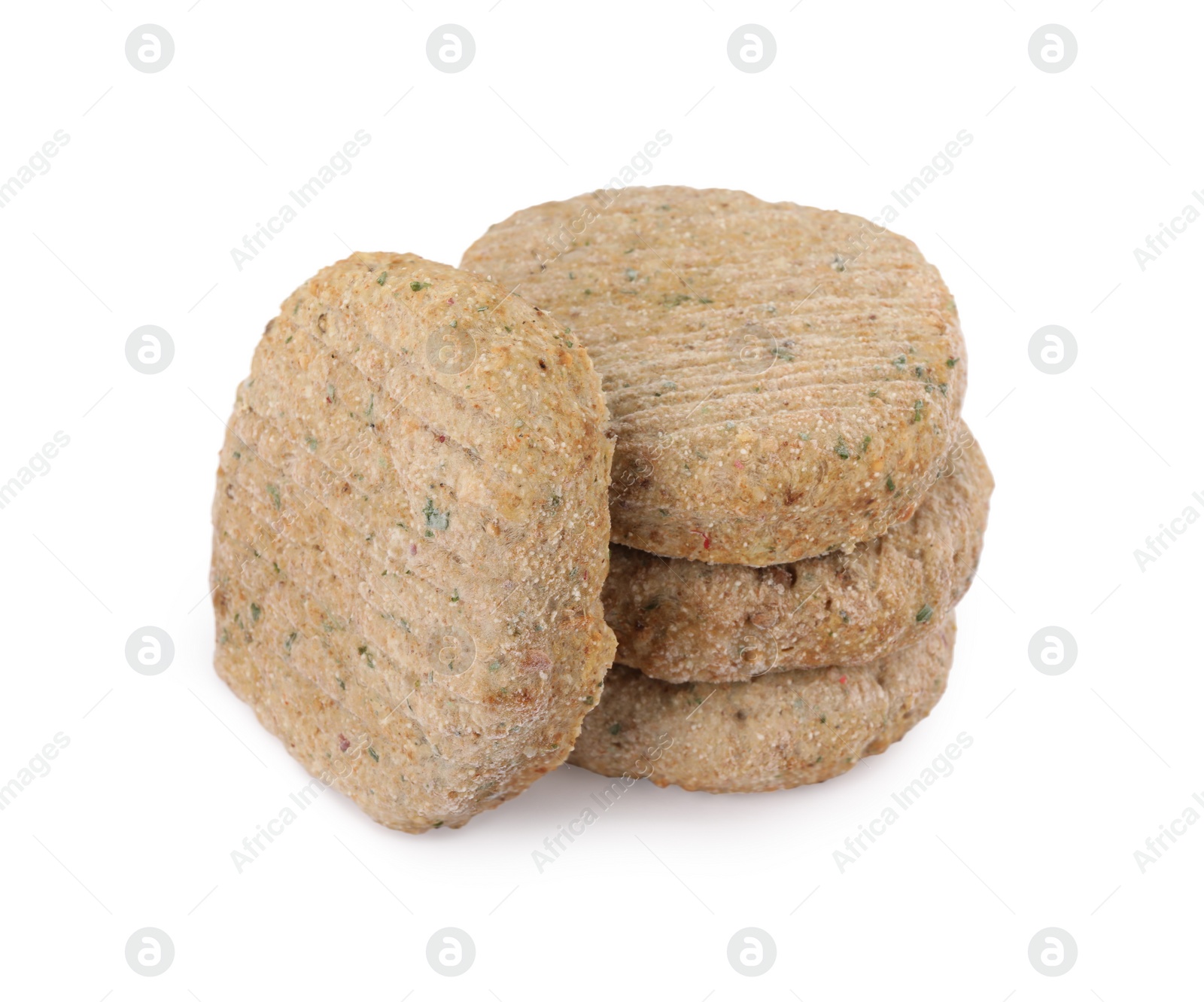 Photo of Raw vegan cutlets with breadcrumbs isolated on white