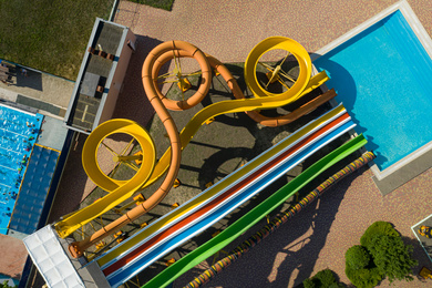 Aerial view of water park on sunny day