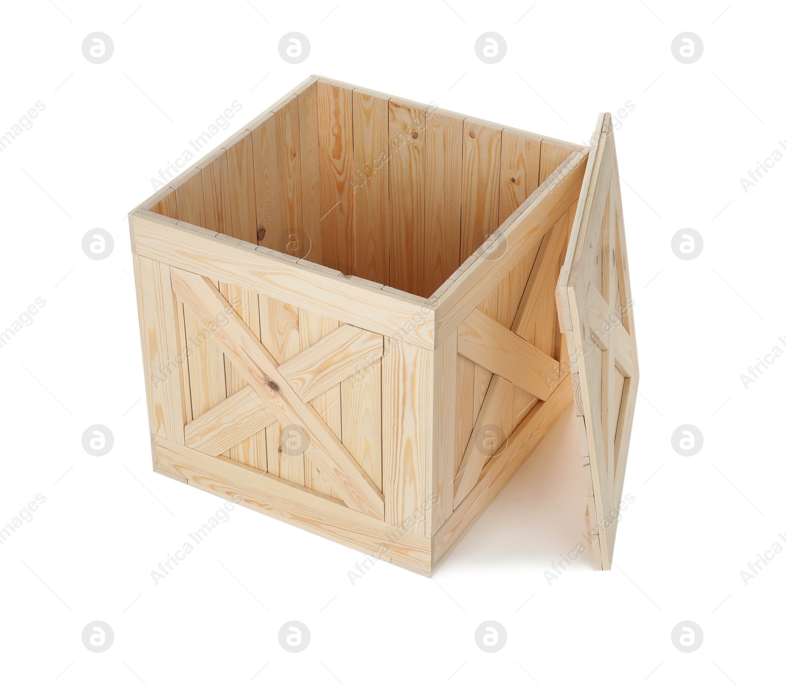 Photo of Wooden crate with lid isolated on white