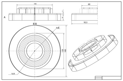 Mechanical engineering drawing and 3d sketch as background. Technical plan 