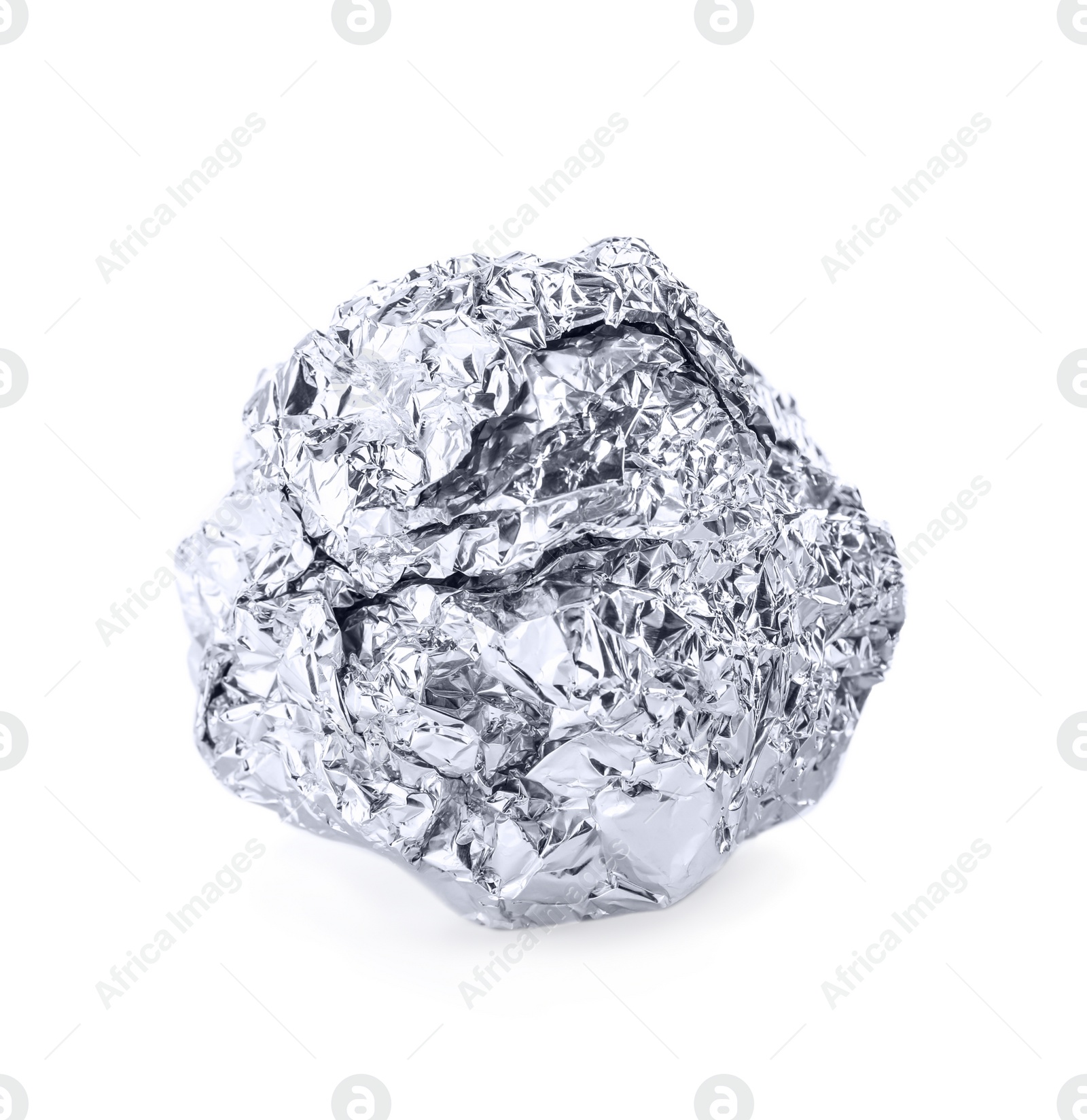 Photo of Crumpled ball of aluminum foil isolated on white