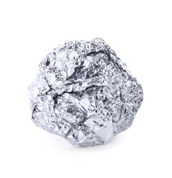 Crumpled ball of aluminum foil isolated on white