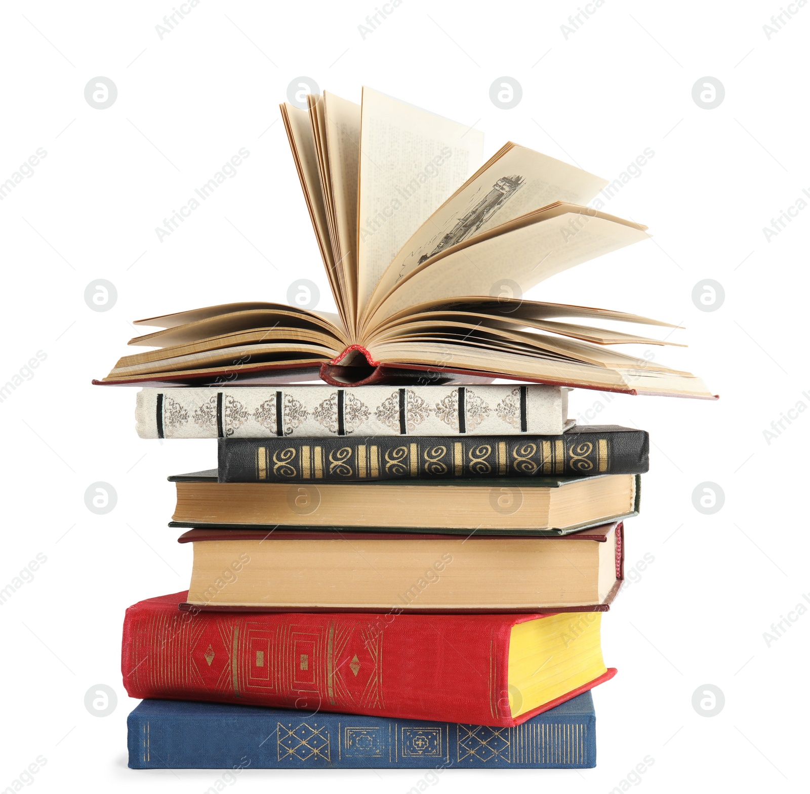 Photo of Collection of different books isolated on white