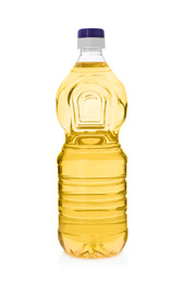 Cooking oil in plastic bottle isolated on white