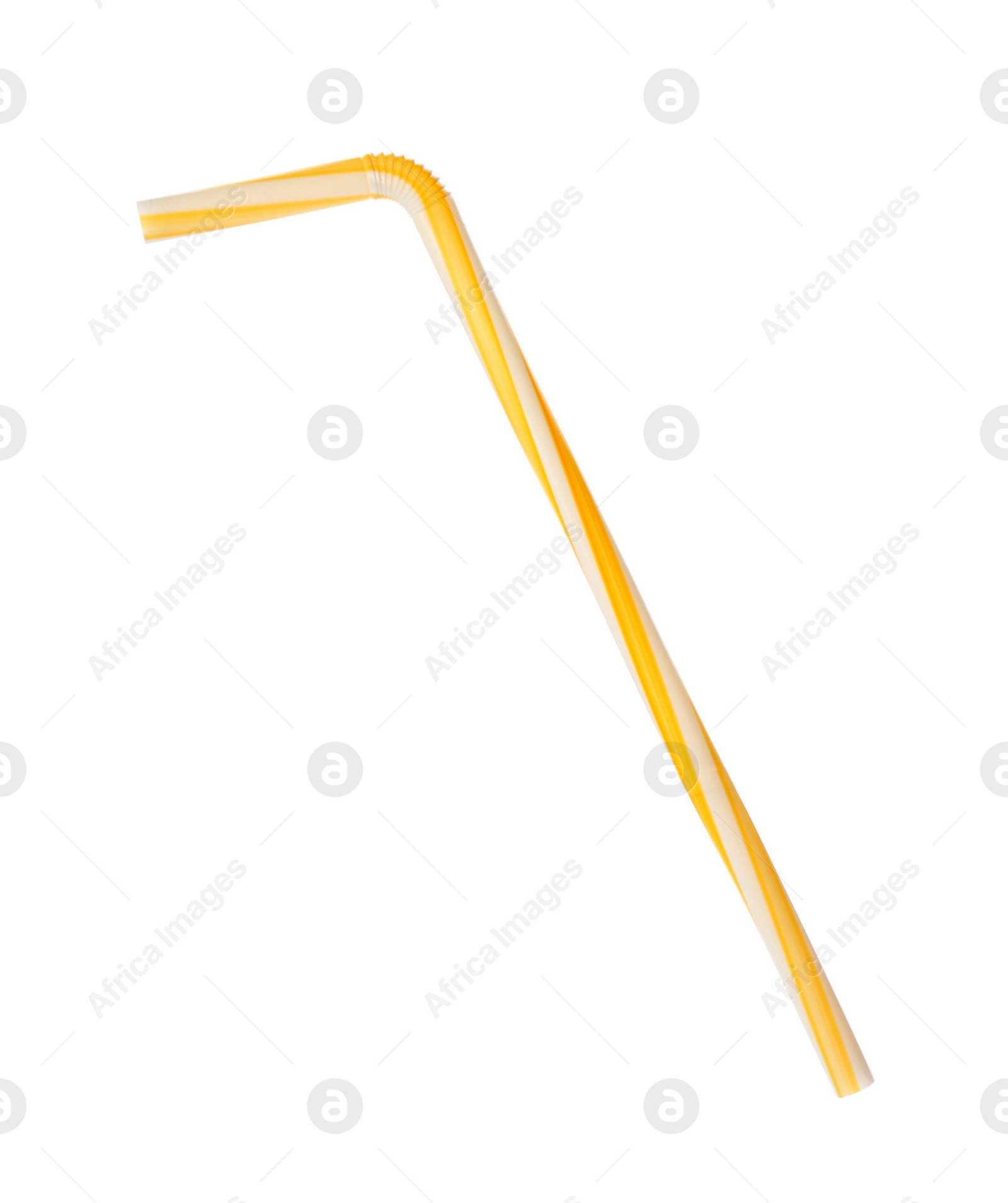 Photo of Yellow striped plastic straw for drink isolated on white