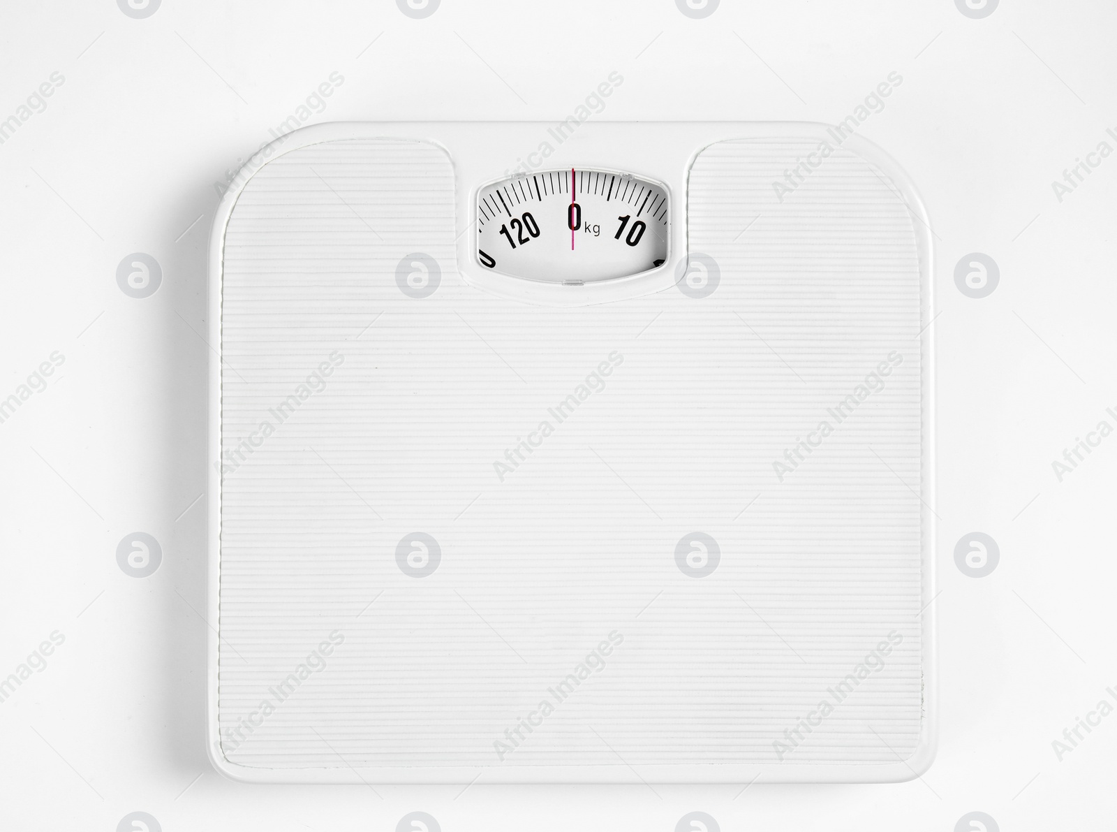 Photo of Modern scales isolated on white, top view