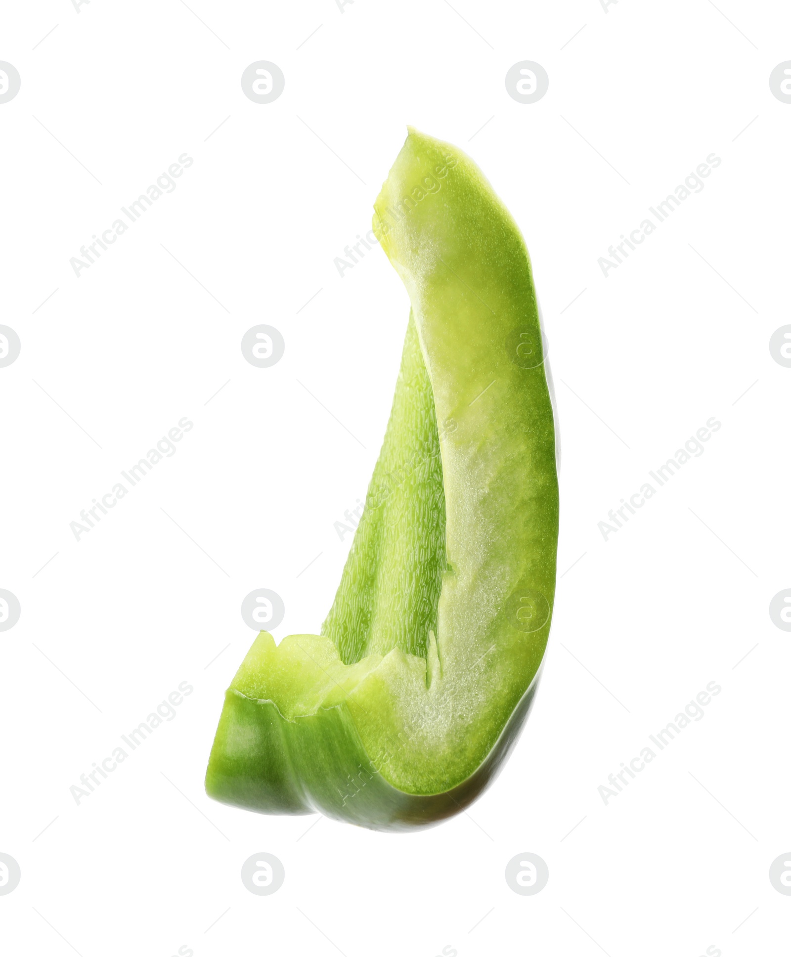 Photo of Slice of fresh green bell pepper on white background