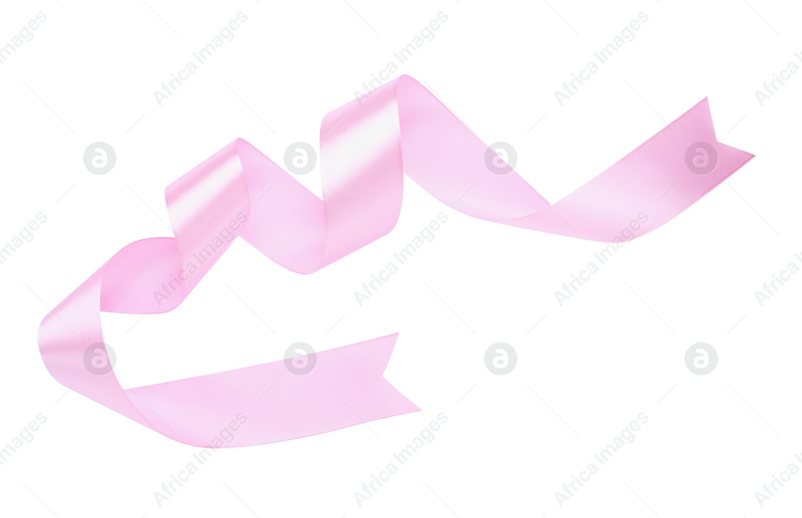 Photo of Beautiful pink ribbon isolated on white, top view