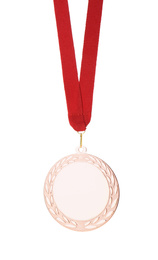 Photo of Bronze medal isolated on white. Space for design
