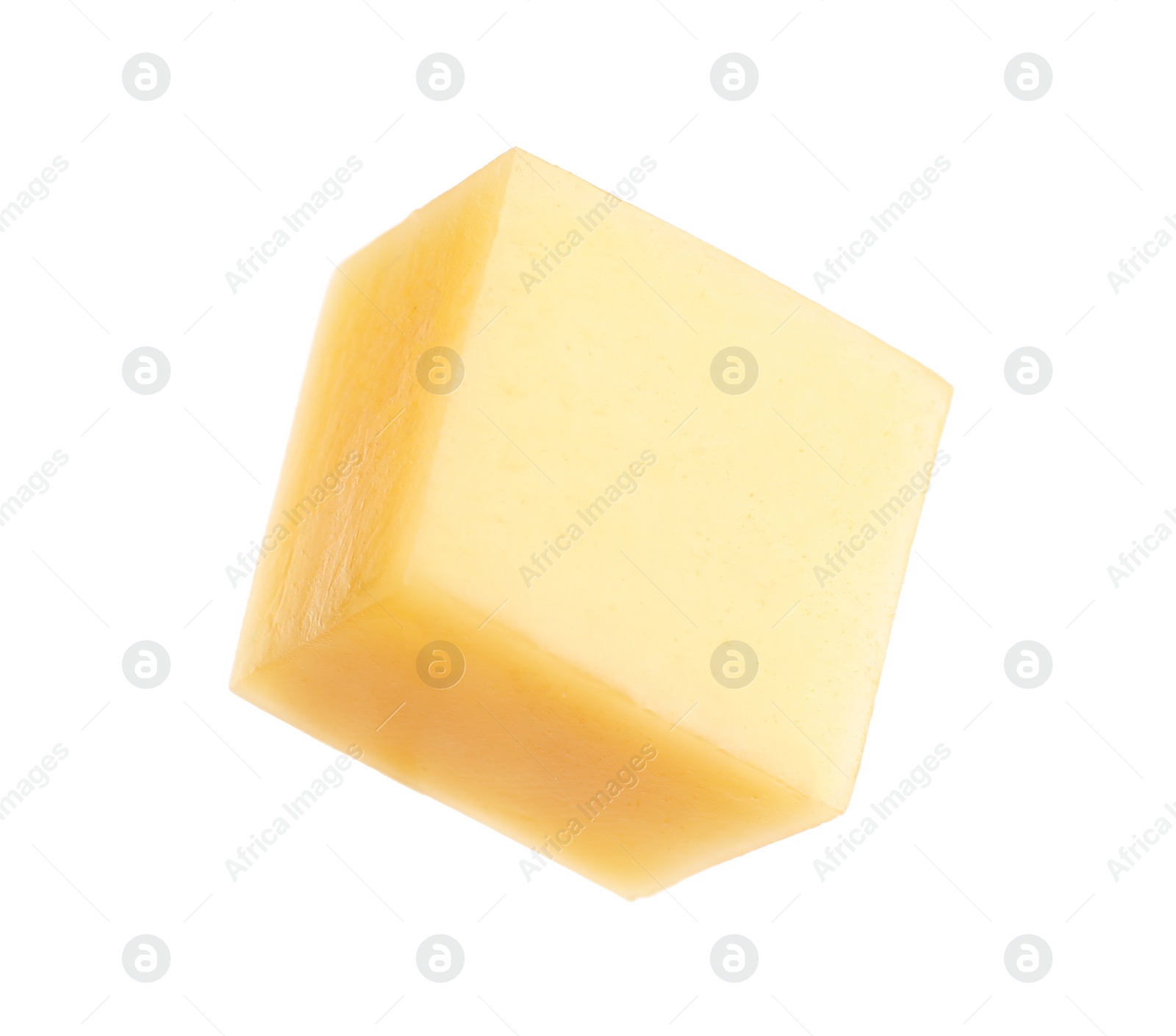 Photo of Cube of delicious cheese isolated on white