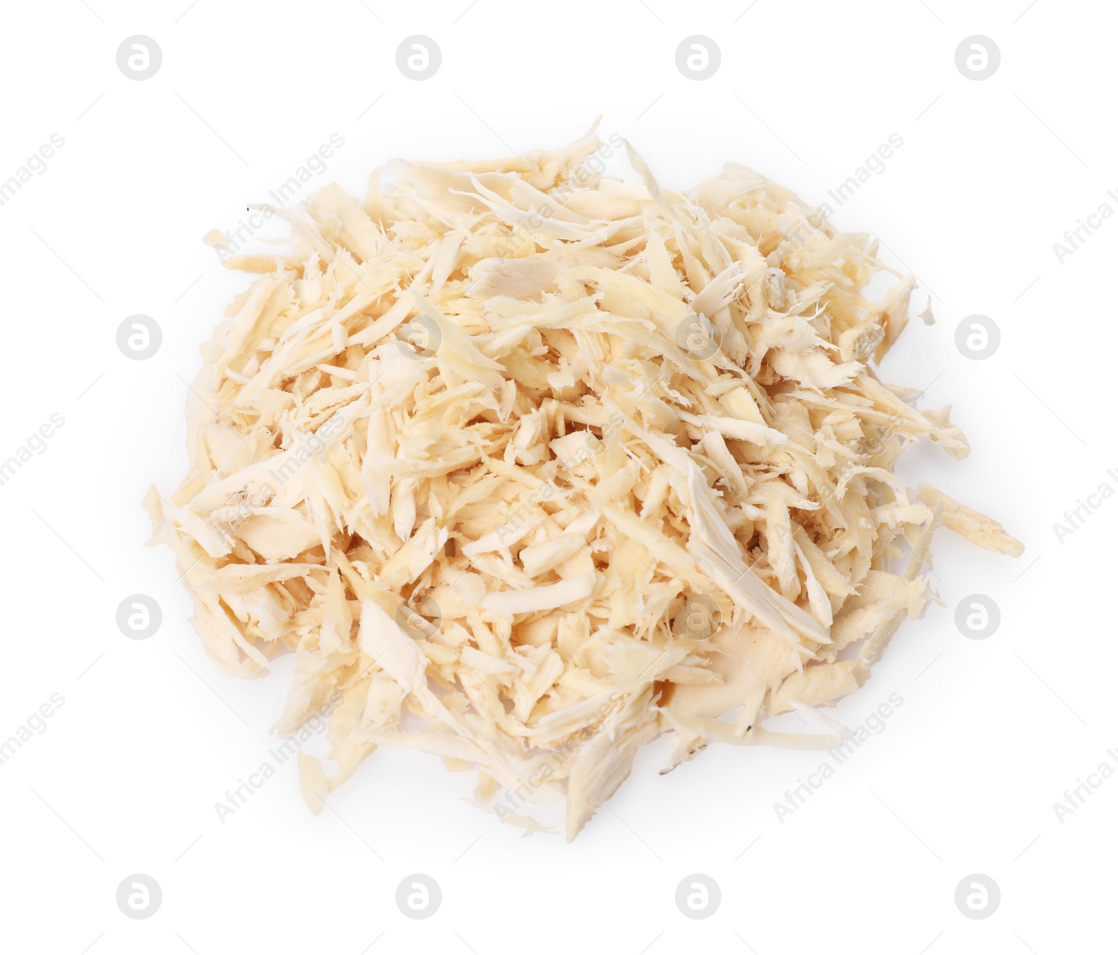 Photo of Pile of grated horseradish isolated on white