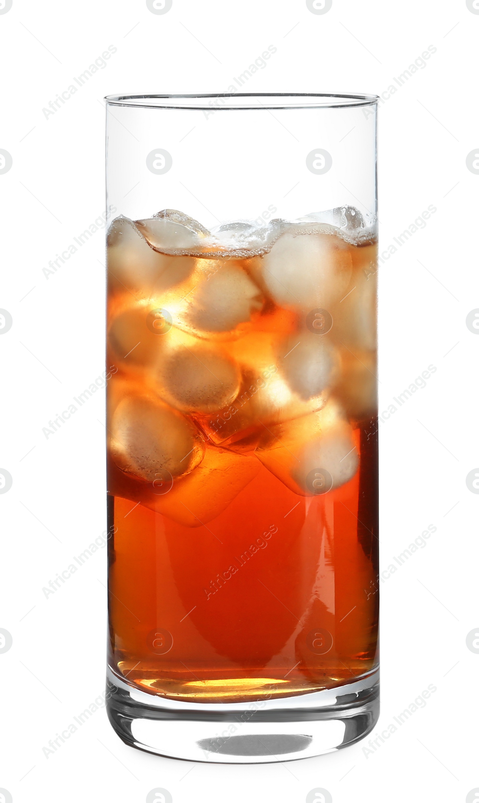 Photo of Glass of refreshing iced tea on white background