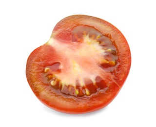 Photo of Half of fresh ripe brown tomato on white background