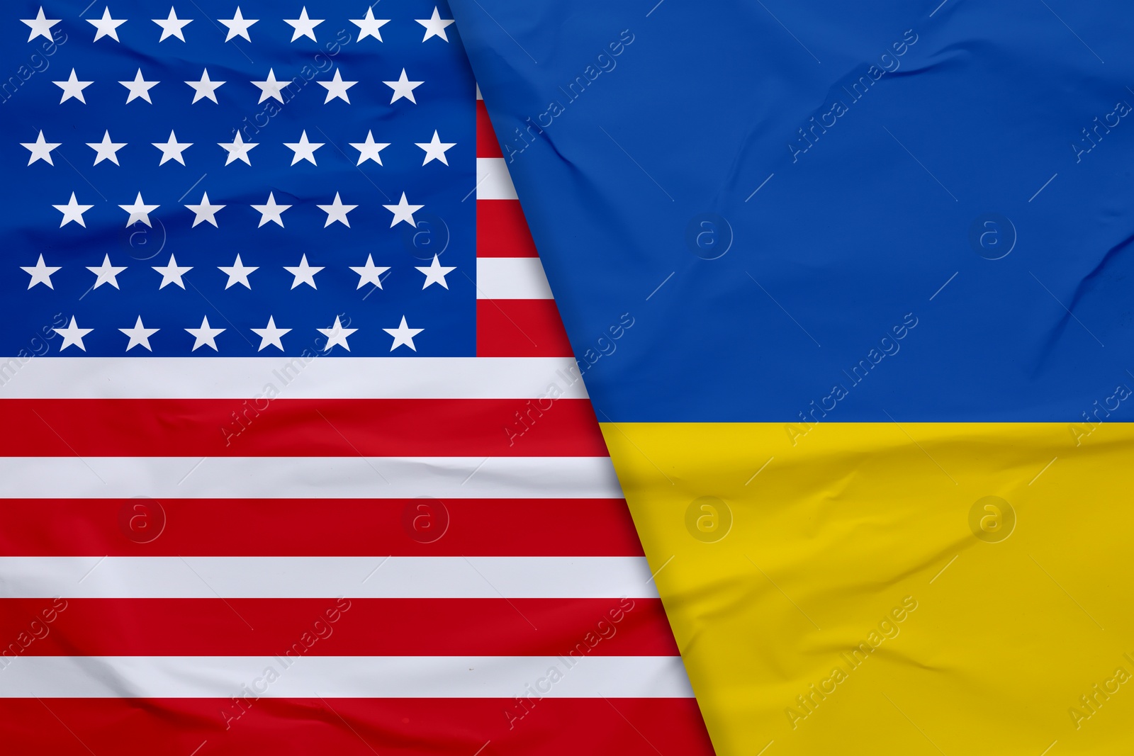 Image of Flags of Ukraine and USA. International diplomatic relationships