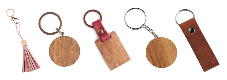 Image of Set of different key chains isolated on white