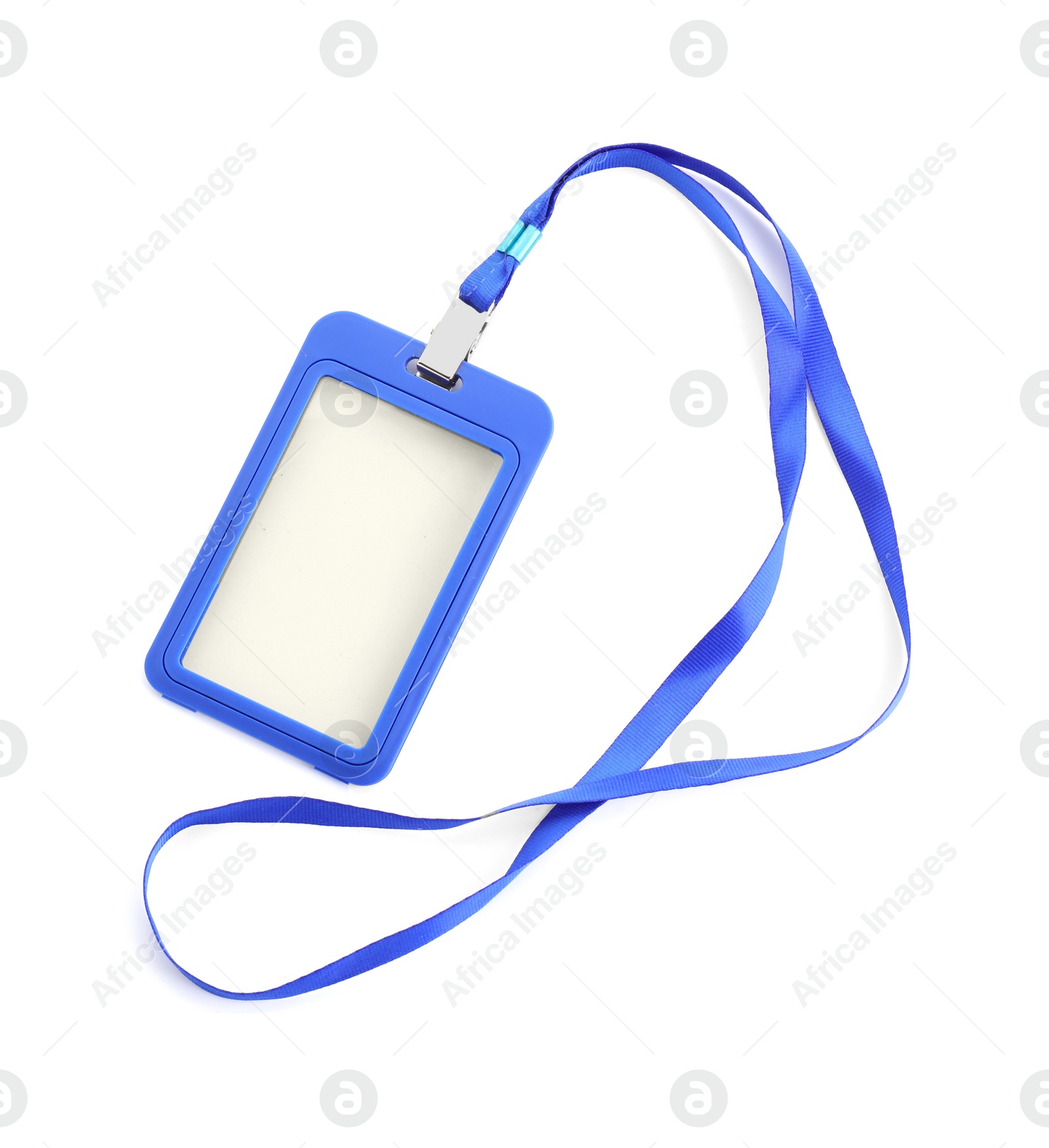 Photo of Blue badge isolated on white, top view