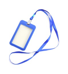 Photo of Blue badge isolated on white, top view