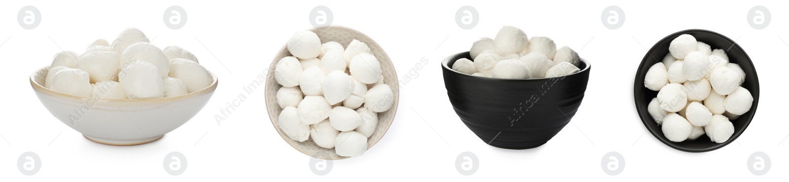 Image of Set with tasty mozzarella on white background. Banner design 