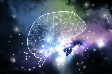 Illustration of  human brain and space on background