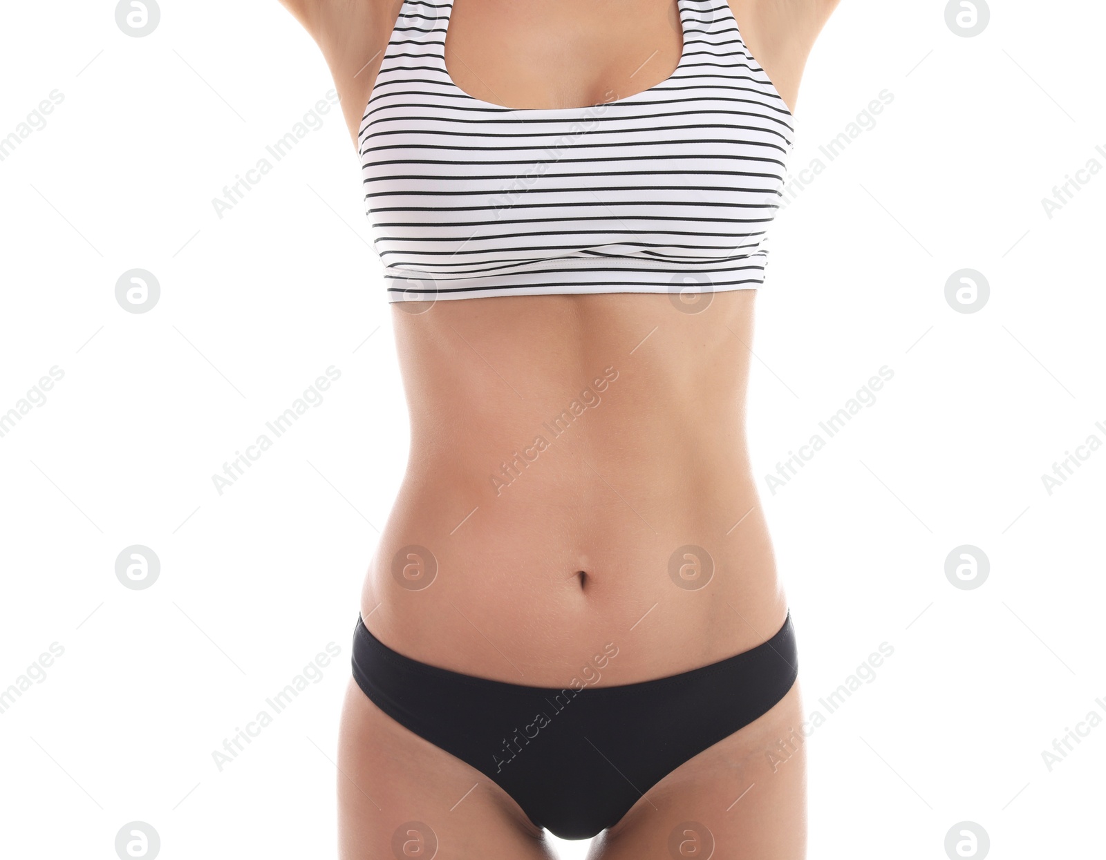 Photo of Sexy young woman in bikini on white background