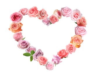 Image of Heart made of beautiful roses on white background